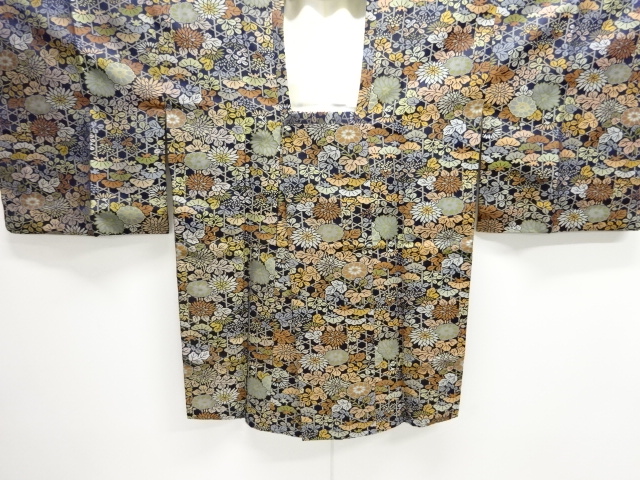 籠目に秋草模様織り出しお召道行コート